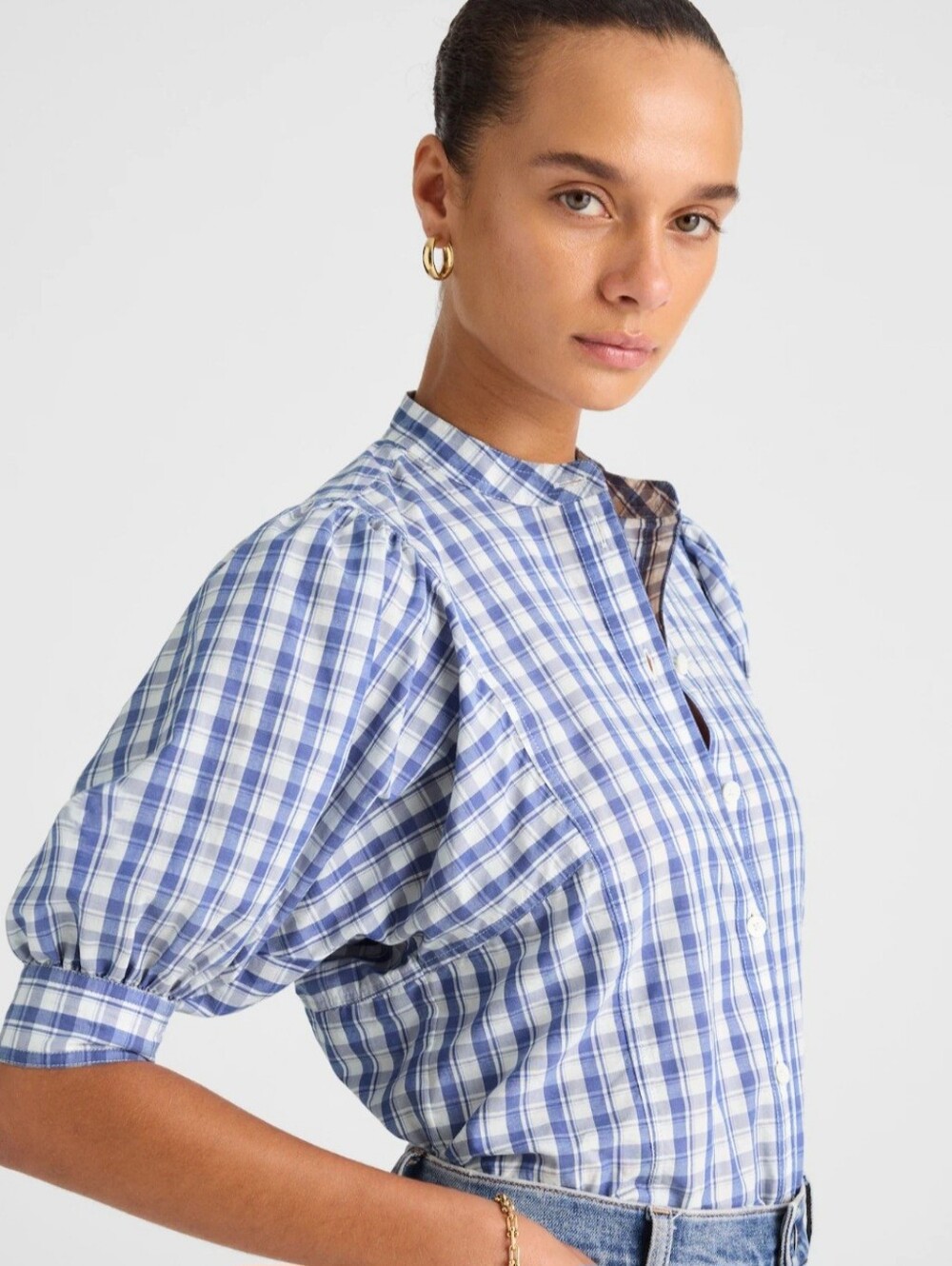 Madewell Tessa Top Blue/White Plaid Button-Down Cotton Shirt Size 0